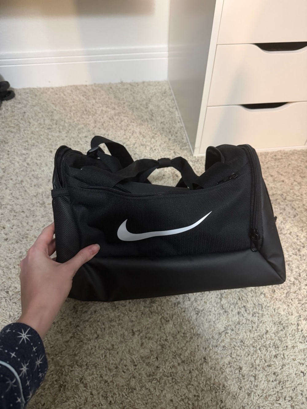 Nike Small Black Duffel with White Swoosh